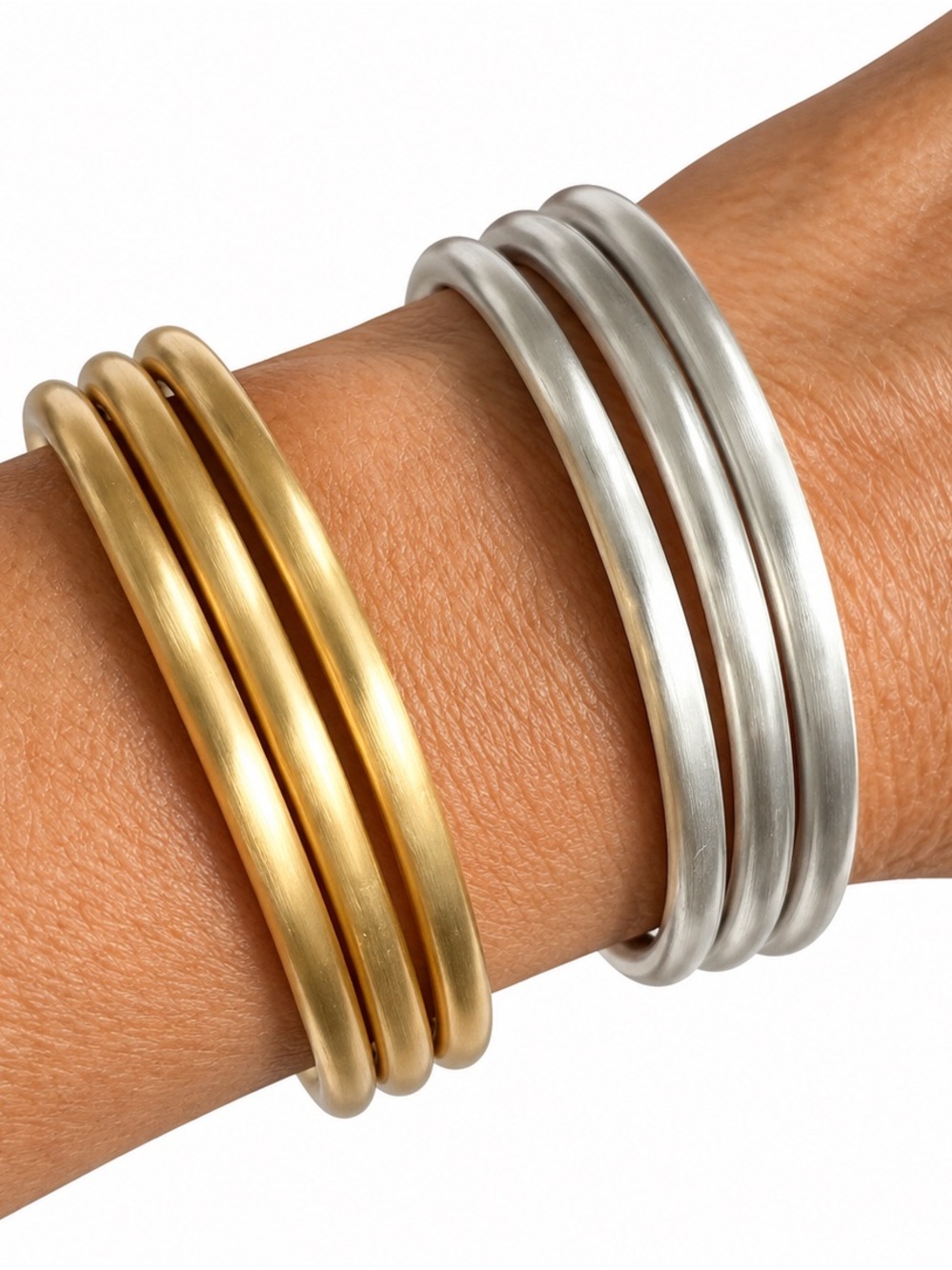 Canvas Brand SILVER Metal Bangle Trio Set